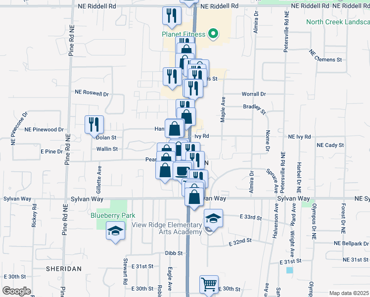 map of restaurants, bars, coffee shops, grocery stores, and more near in Bremerton