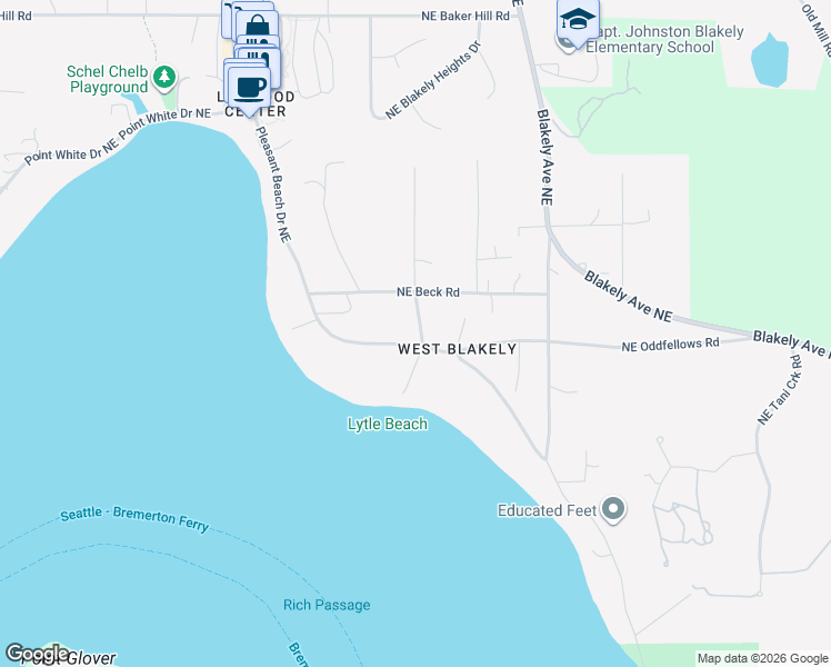 map of restaurants, bars, coffee shops, grocery stores, and more near 3855 Lytle Road Northeast in Bainbridge Island