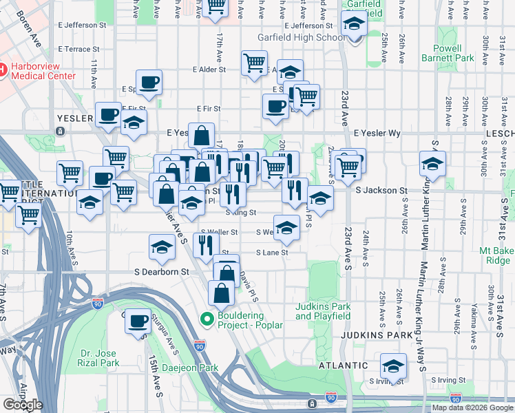 map of restaurants, bars, coffee shops, grocery stores, and more near 508 18th Avenue South in Seattle