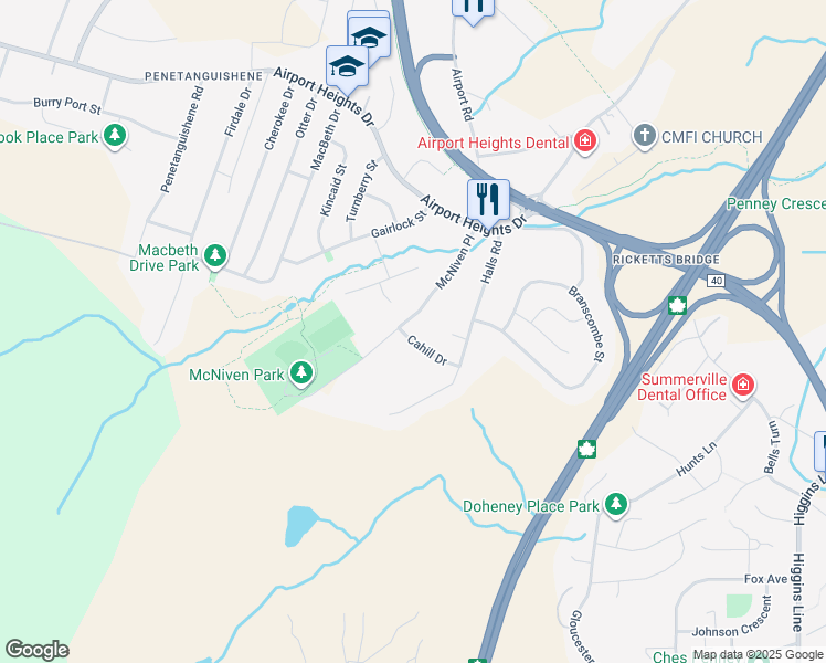 map of restaurants, bars, coffee shops, grocery stores, and more near 18 Cahill Drive in St. John's