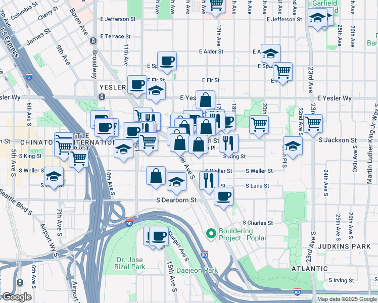 map of restaurants, bars, coffee shops, grocery stores, and more near 502 Rainier Avenue South in Seattle