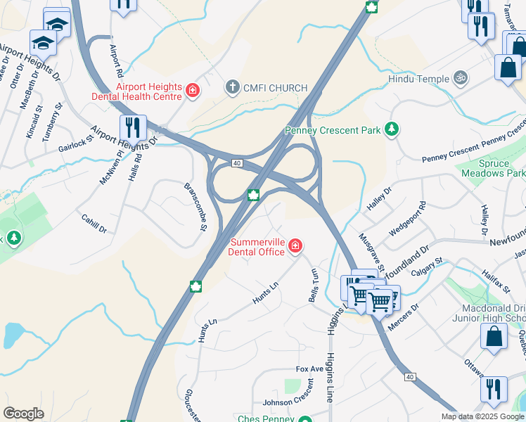 map of restaurants, bars, coffee shops, grocery stores, and more near 367 Portugal Cove Place in St. John's
