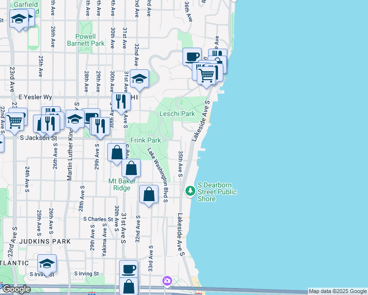 map of restaurants, bars, coffee shops, grocery stores, and more near 3500 South King Street in Seattle