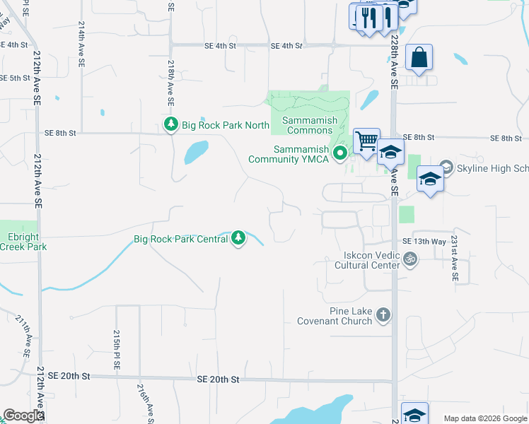 map of restaurants, bars, coffee shops, grocery stores, and more near 1201 222nd Court Southeast in Sammamish