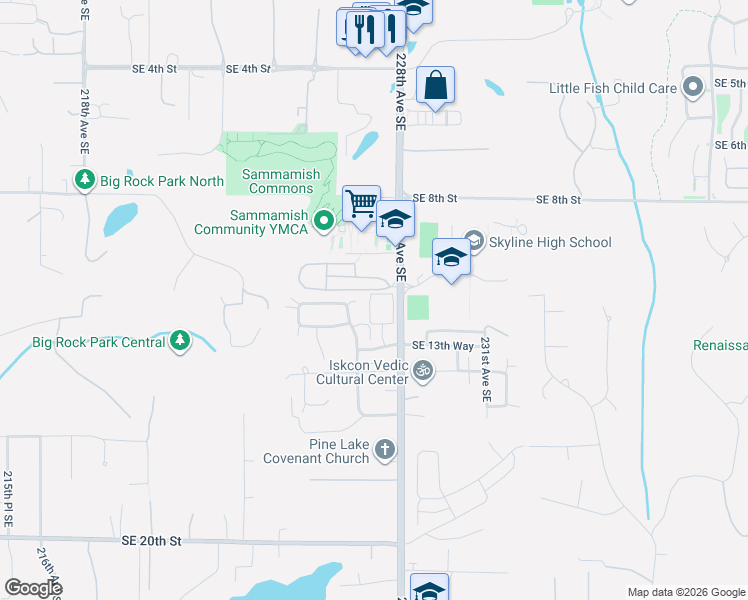 map of restaurants, bars, coffee shops, grocery stores, and more near 22751 Southeast 12th Lane in Sammamish