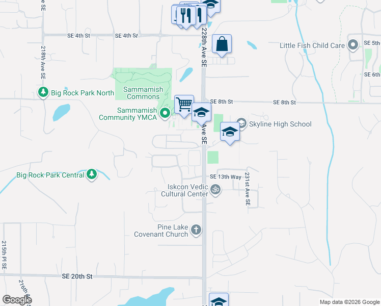 map of restaurants, bars, coffee shops, grocery stores, and more near 22751 Southeast 12th Lane in Sammamish