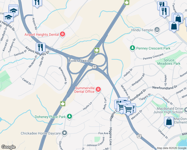map of restaurants, bars, coffee shops, grocery stores, and more near 376 Portugal Cove Place in St. John's