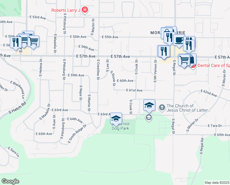map of restaurants, bars, coffee shops, grocery stores, and more near 2302 East 61st Avenue in Spokane