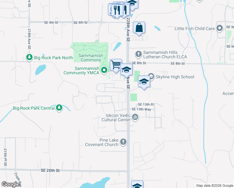 map of restaurants, bars, coffee shops, grocery stores, and more near 1107 228th Avenue Southeast in Sammamish