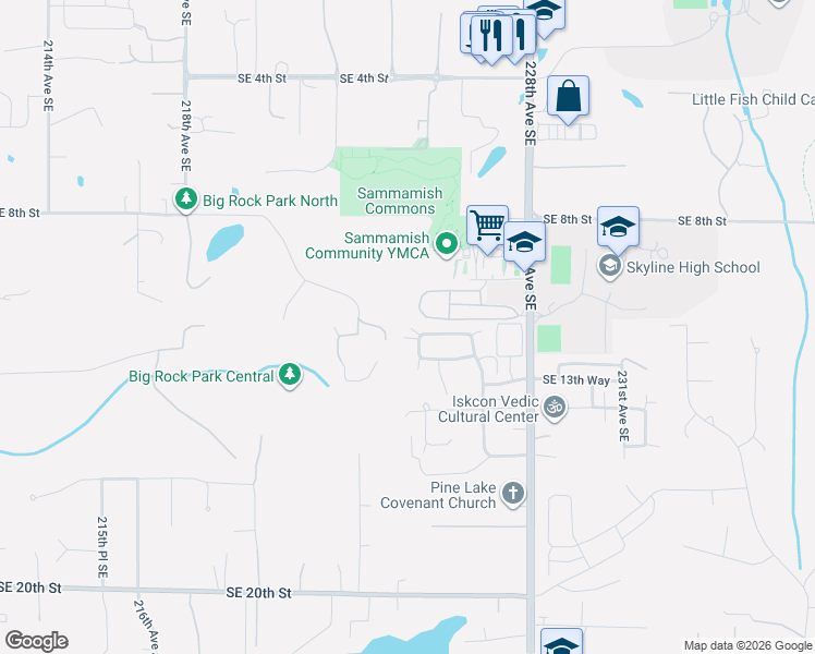 map of restaurants, bars, coffee shops, grocery stores, and more near 1121 228th Avenue Southeast in Sammamish