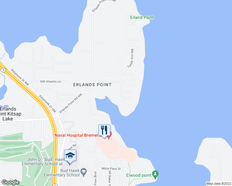 map of restaurants, bars, coffee shops, grocery stores, and more near 2815 Northwest Paul Benjamin Road in Bremerton