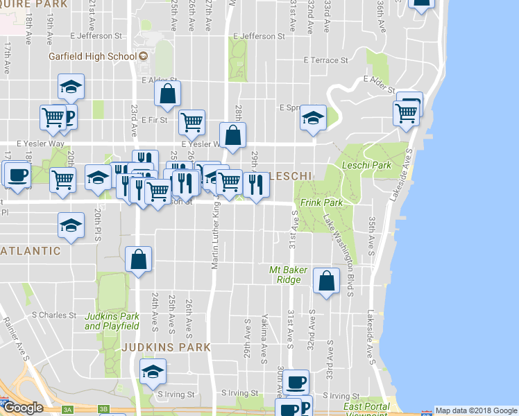 map of restaurants, bars, coffee shops, grocery stores, and more near 2901 South Jackson Street in Seattle