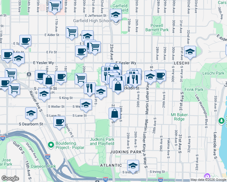 map of restaurants, bars, coffee shops, grocery stores, and more near in Seattle