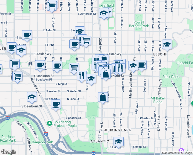 map of restaurants, bars, coffee shops, grocery stores, and more near 402 22nd Avenue South in Seattle