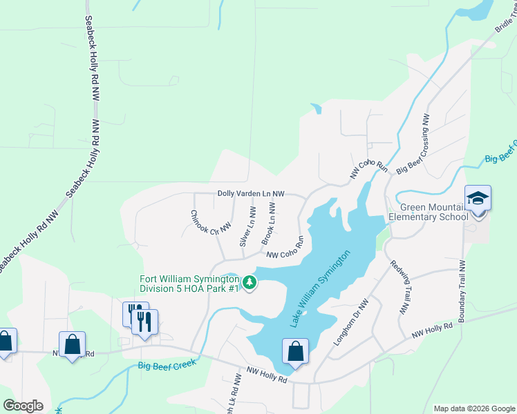 map of restaurants, bars, coffee shops, grocery stores, and more near 13761 Dolly Varden Lane Northwest in Bremerton