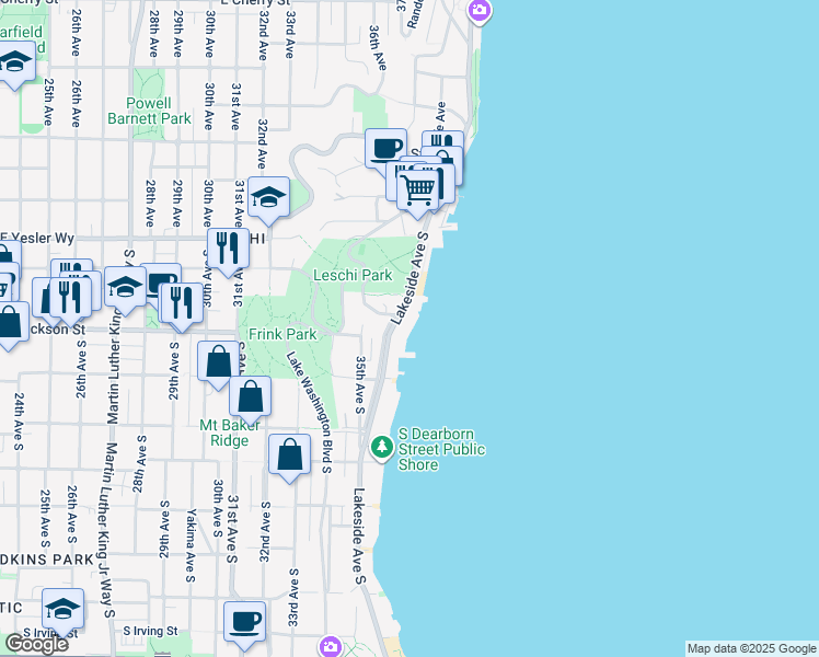 map of restaurants, bars, coffee shops, grocery stores, and more near 334 Lakeside Avenue South in Seattle