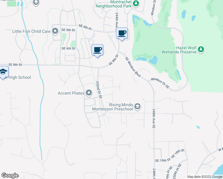 map of restaurants, bars, coffee shops, grocery stores, and more near 24311 Southeast 10th Place in Sammamish