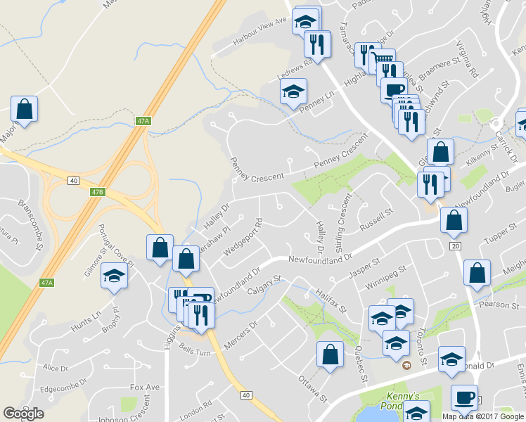 map of restaurants, bars, coffee shops, grocery stores, and more near 7 Wedgeport Road in St. John's