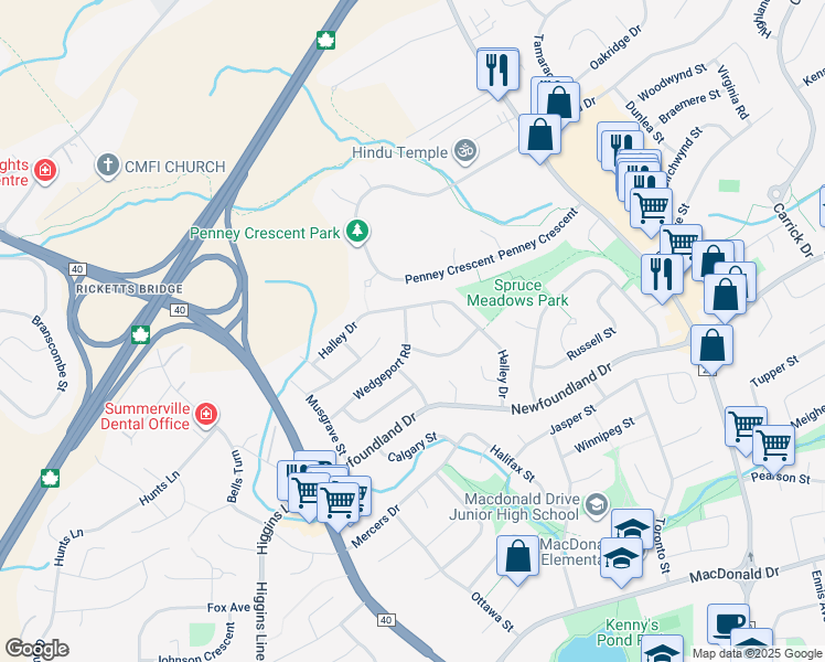 map of restaurants, bars, coffee shops, grocery stores, and more near 7 Wedgeport Road in St. John's