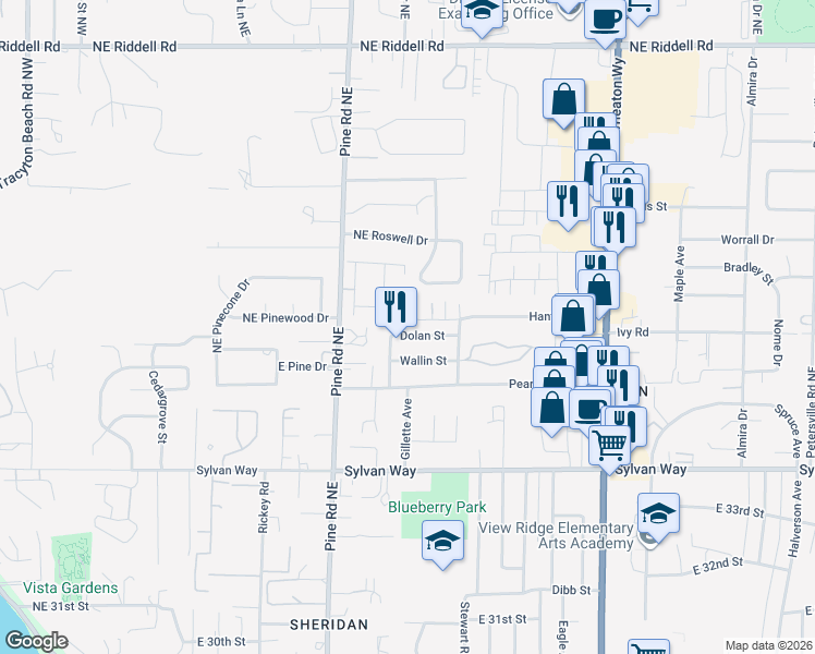 map of restaurants, bars, coffee shops, grocery stores, and more near 710 Dolan Street in Bremerton
