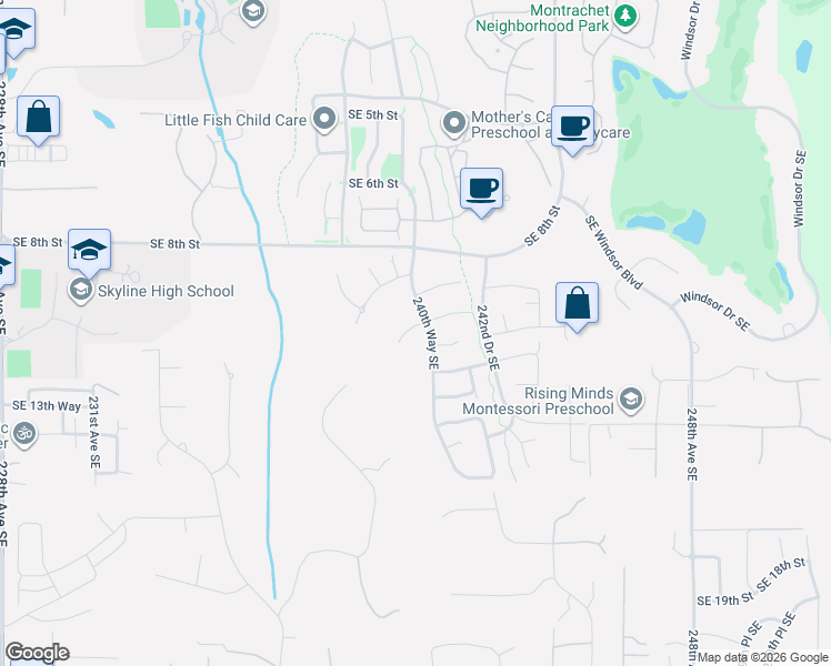 map of restaurants, bars, coffee shops, grocery stores, and more near 23991 Southeast 10th Street in Sammamish
