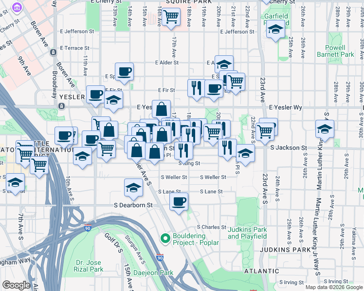 map of restaurants, bars, coffee shops, grocery stores, and more near 316 17th Avenue South in Seattle
