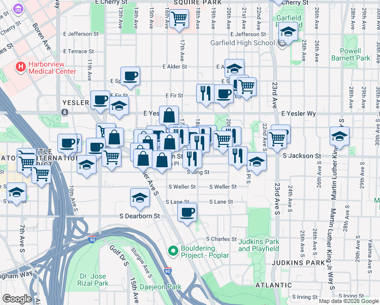 map of restaurants, bars, coffee shops, grocery stores, and more near 316 17th Avenue South in Seattle