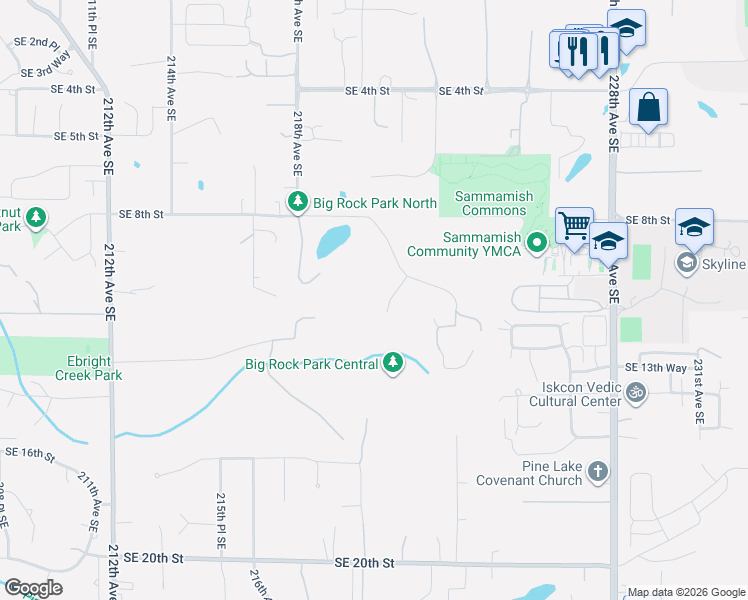map of restaurants, bars, coffee shops, grocery stores, and more near 1017 221st Avenue Southeast in Sammamish