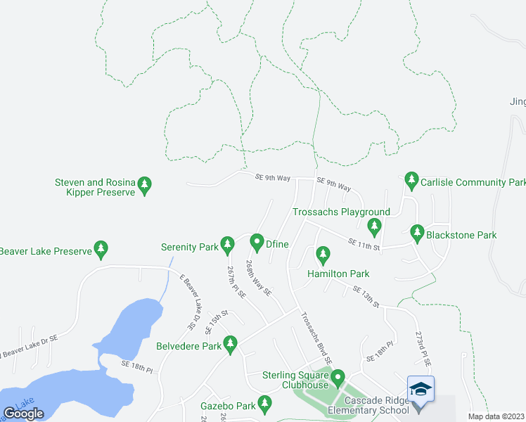 map of restaurants, bars, coffee shops, grocery stores, and more near 1127 268th Way Southeast in Sammamish