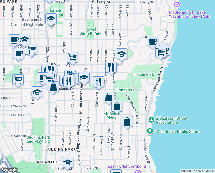 map of restaurants, bars, coffee shops, grocery stores, and more near 326 30th Avenue South in Seattle