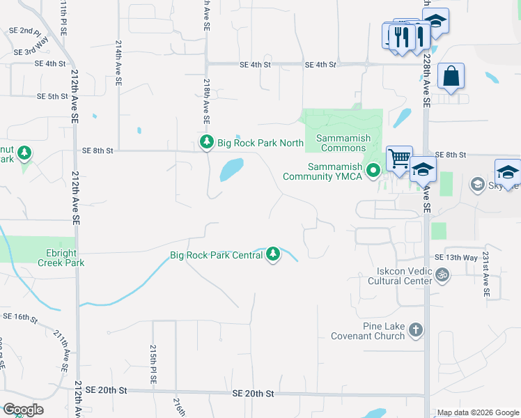 map of restaurants, bars, coffee shops, grocery stores, and more near 1017 221st Avenue Southeast in Sammamish