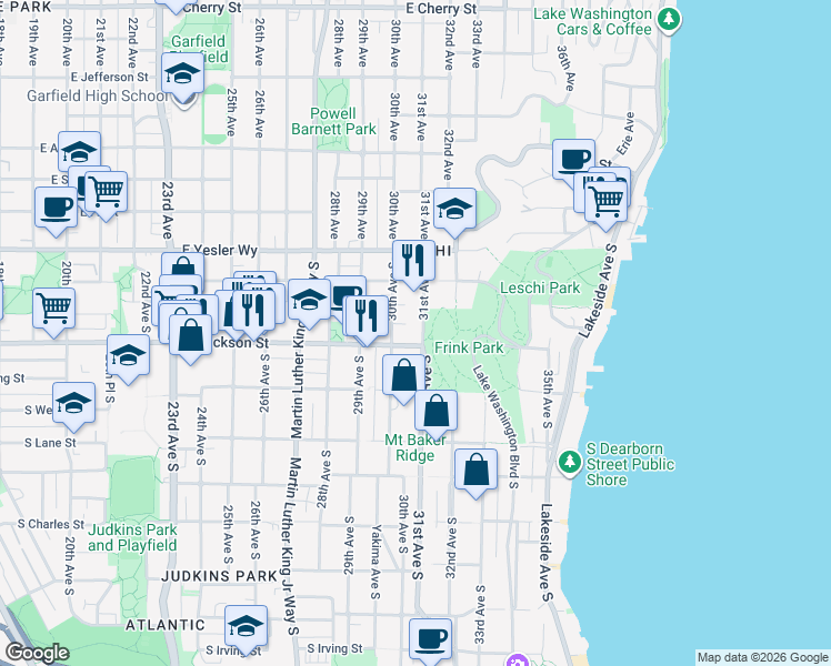 map of restaurants, bars, coffee shops, grocery stores, and more near 326 30th Avenue South in Seattle