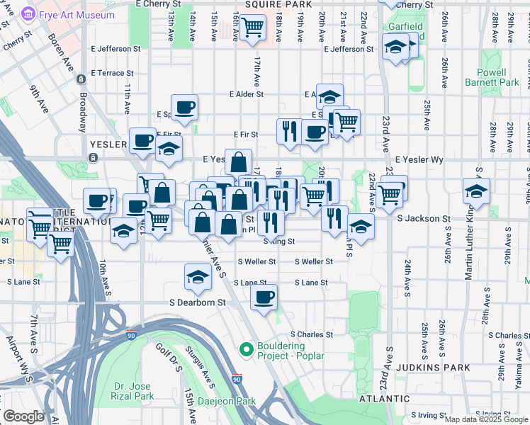 map of restaurants, bars, coffee shops, grocery stores, and more near 316 17th Avenue South in Seattle