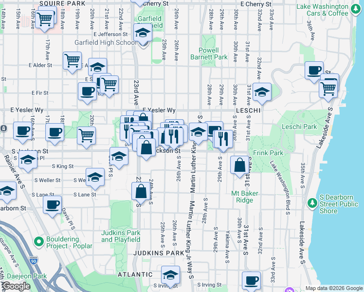 map of restaurants, bars, coffee shops, grocery stores, and more near 324 26th Avenue South in Seattle