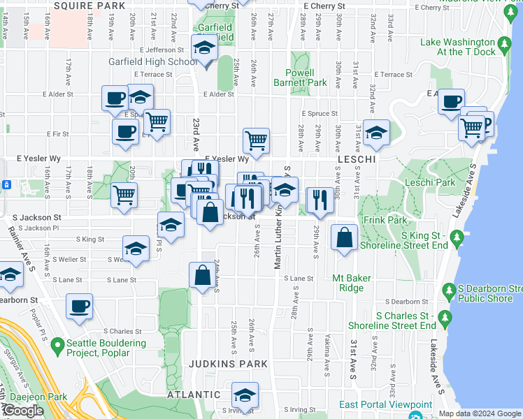 map of restaurants, bars, coffee shops, grocery stores, and more near 324 26th Avenue South in Seattle