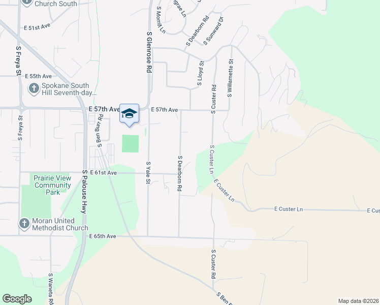 map of restaurants, bars, coffee shops, grocery stores, and more near 5915 South Dearborn Road in Spokane