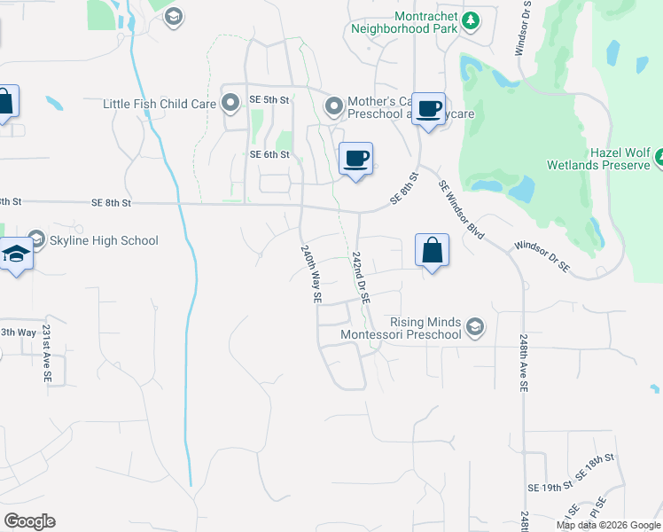 map of restaurants, bars, coffee shops, grocery stores, and more near 24023 Southeast 10th Street in Sammamish