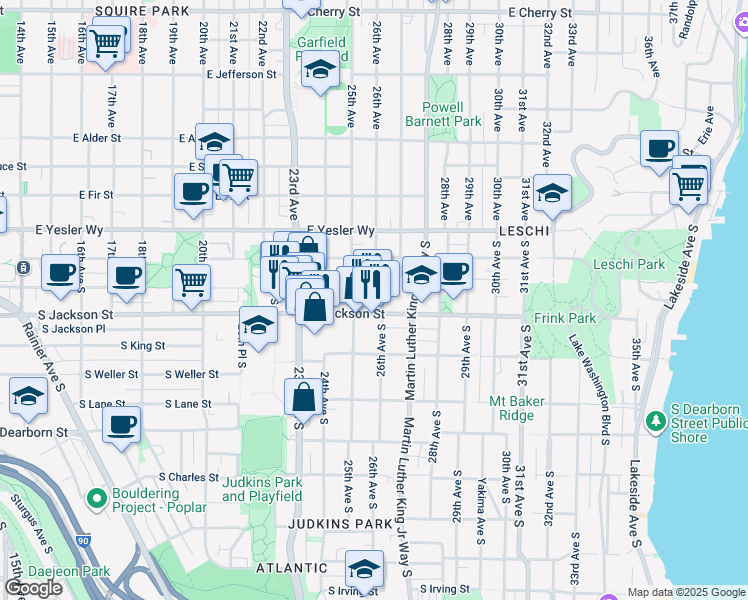 map of restaurants, bars, coffee shops, grocery stores, and more near 2524 South Jackson Street in Seattle