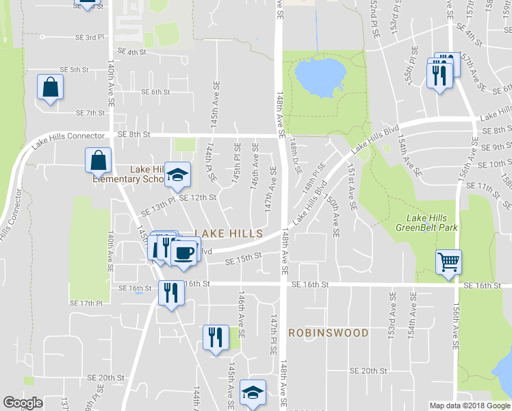 map of restaurants, bars, coffee shops, grocery stores, and more near 1212 146th Avenue Southeast in Bellevue