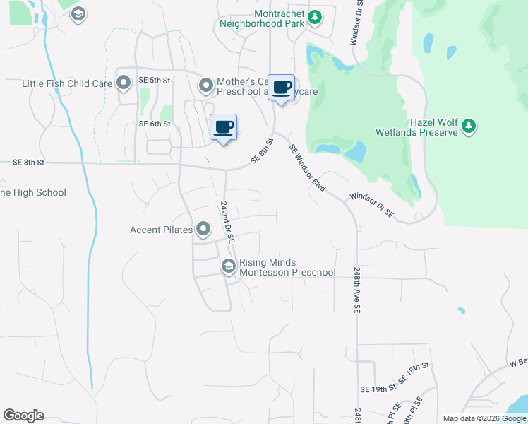 map of restaurants, bars, coffee shops, grocery stores, and more near 24311 Southeast 10th Place in Sammamish