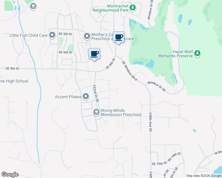 map of restaurants, bars, coffee shops, grocery stores, and more near 24311 Southeast 10th Place in Sammamish