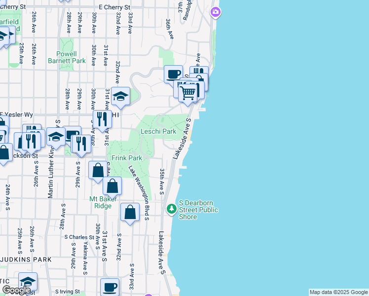 map of restaurants, bars, coffee shops, grocery stores, and more near 324 Lakeside Avenue South in Seattle