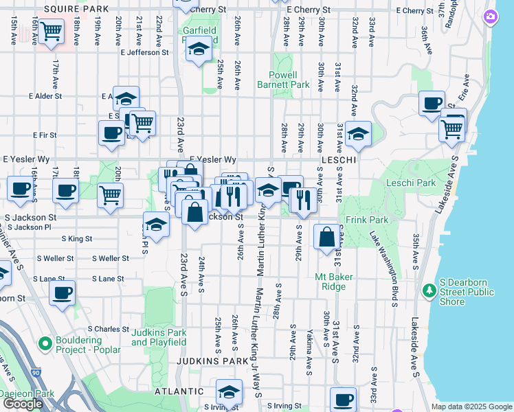 map of restaurants, bars, coffee shops, grocery stores, and more near 2612 South Jackson Street in Seattle