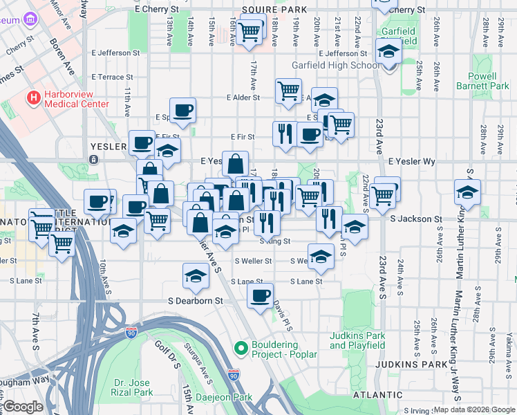 map of restaurants, bars, coffee shops, grocery stores, and more near 310 17th Avenue South in Seattle