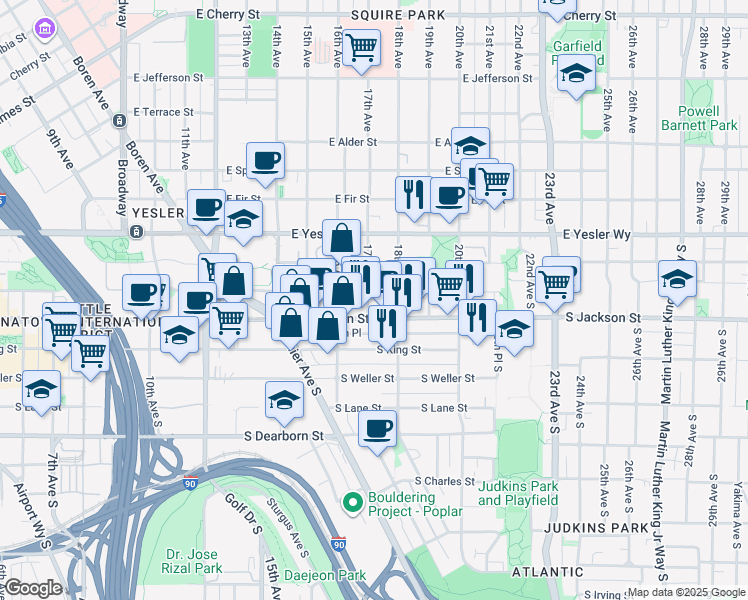 map of restaurants, bars, coffee shops, grocery stores, and more near 316 17th Avenue South in Seattle