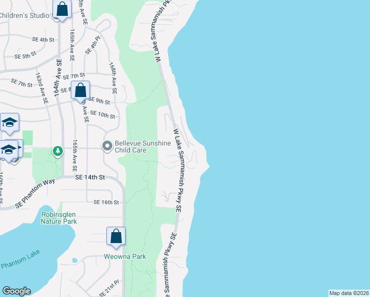 map of restaurants, bars, coffee shops, grocery stores, and more near 1202 West Lake Sammamish Parkway Southeast in Bellevue