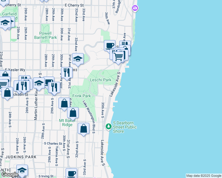map of restaurants, bars, coffee shops, grocery stores, and more near 324 Lakeside Avenue South in Seattle