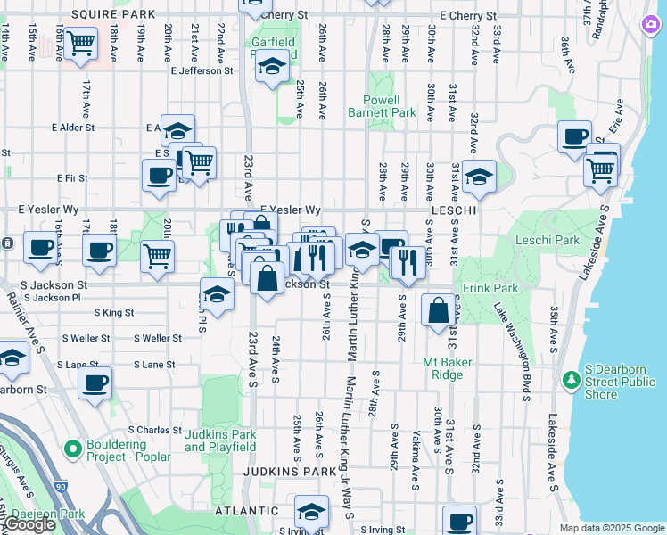 map of restaurants, bars, coffee shops, grocery stores, and more near 2612 South Jackson Street in Seattle