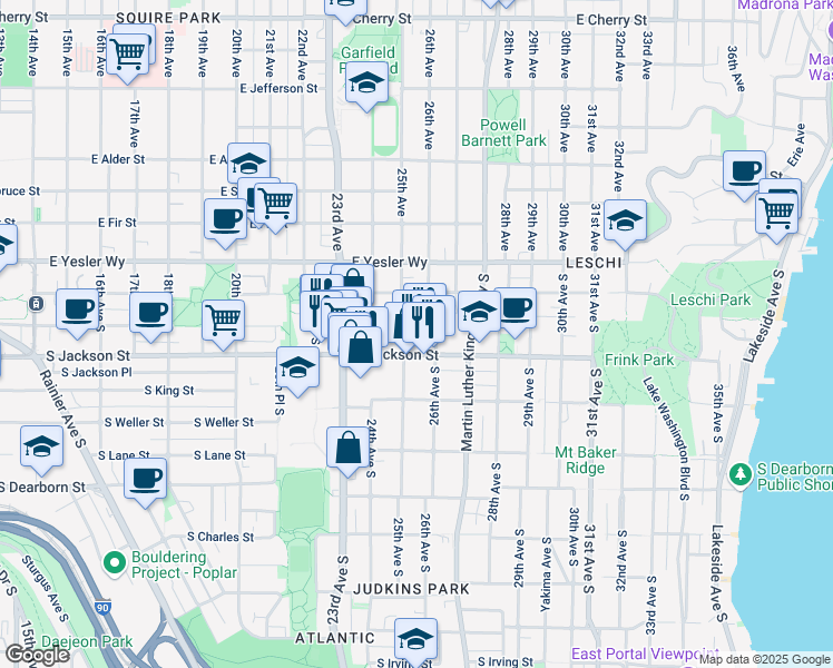 map of restaurants, bars, coffee shops, grocery stores, and more near in Seattle