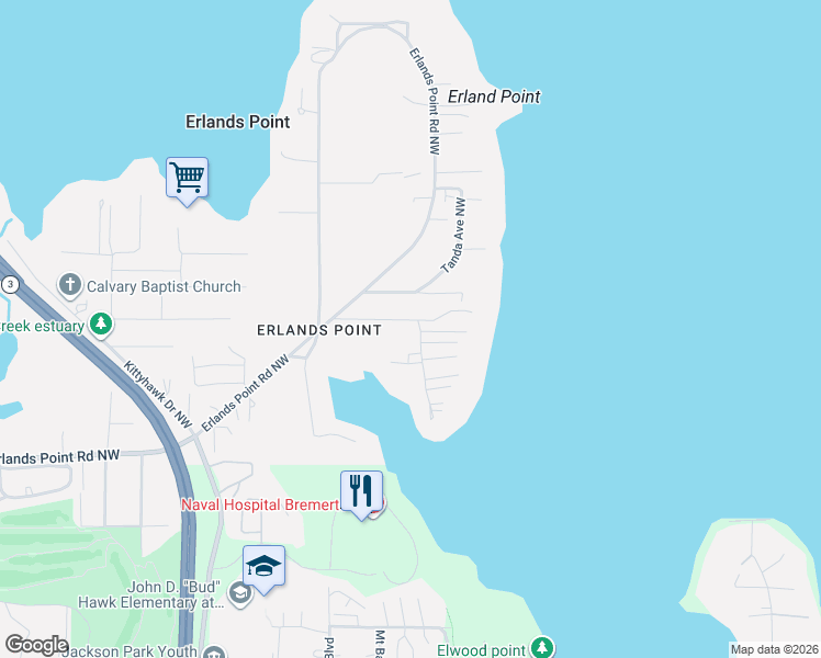 map of restaurants, bars, coffee shops, grocery stores, and more near 2829-2933 Northwest Paul Benjamin Road in Bremerton